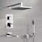 Chrome Thermostatic Tub and Shower Faucet Set with Rain Shower Head and Hand Shower